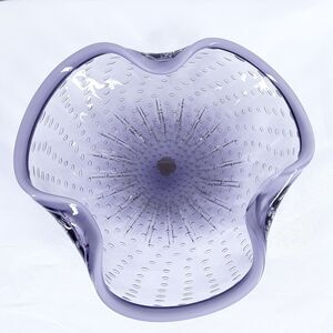 Marked Murano 9" Art Glass Bowl, Candy Dish, Controlled Bubble, smoky purple,MCM